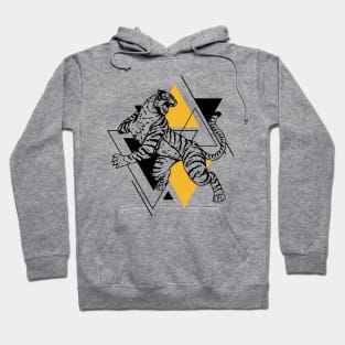 Retro Black & Gold Tiger on the Attack // Vintage Geometric Shapes Background Hoodie